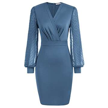 GRACE KARIN Women's Pencil Work Dresses Long Sleeve Wrap V Neck Bodycon Business Dress Elegant Cocktail Party Work