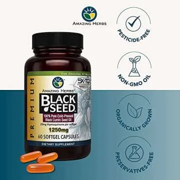 Amazing Herbs Premium Black Seed Oil Capsules - High Potency