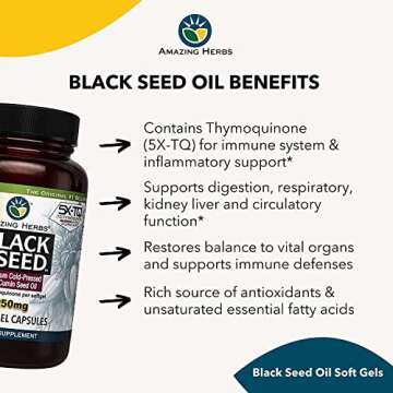 Amazing Herbs Premium Black Seed Oil Capsules - High Potency