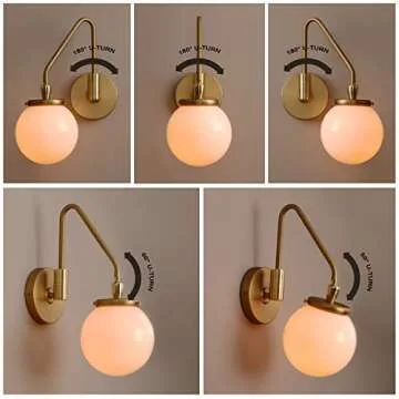 Pathson Vintage Industrial Wall Light, Adjustable Swing Arm Bedside Lamp Wall Sconce Lighting E26 Base, 4.7" Base Wall Lamp Fixture with White Lampshade for Bathroom Bedroom Living Room (Antique)