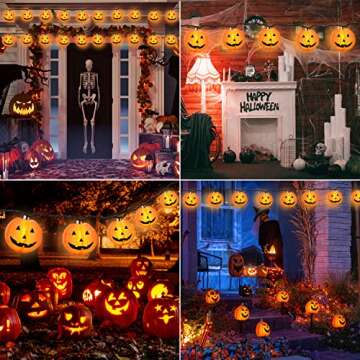 Halloween Decorations Lights Halloween Pumpkin Lantern String Lights, 10 Pack Jack O Lanterns Pumpkin String Lights Plug in, 8.5FT Mini Pumpkin Lights Connectable Indoor/Outdoor Halloween Decorations