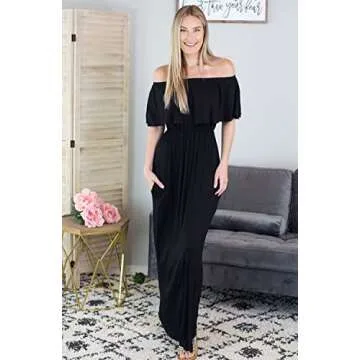 Womens Off The Shoulder Ruffle Party Dress Side Split Beach Long Maxi Dresses Black L