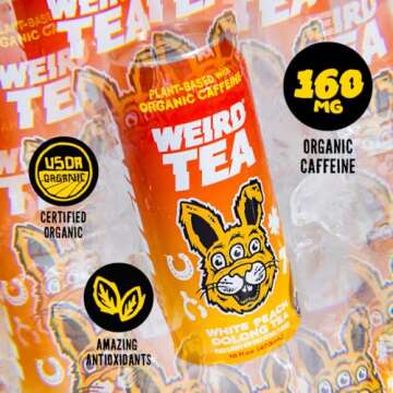 Drink Weird Organic White Peach Oolong Tea – 12-Pack with 160mg Organic Caffeine