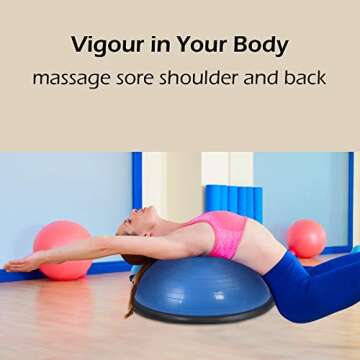 Giantex 23" Half Yoga Ball Balance Trainer, Heavy Duty Stability Exercise Fitness Trainer Ball Support 660 lbs, for Office, Gym, Home, Yoga Exercise Ball with Resistance Bands & Pump (Blue)