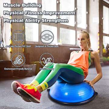 Giantex 23" Half Yoga Ball Balance Trainer, Heavy Duty Stability Exercise Fitness Trainer Ball Support 660 lbs, for Office, Gym, Home, Yoga Exercise Ball with Resistance Bands & Pump (Blue)