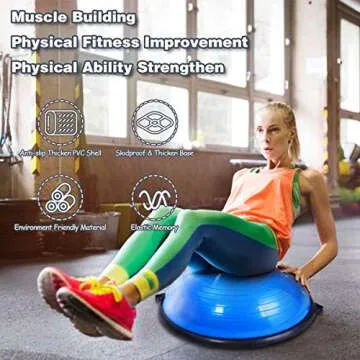 Giantex 23" Half Yoga Ball Balance Trainer, Heavy Duty Stability Exercise Fitness Trainer Ball Support 660 lbs, for Office, Gym, Home, Yoga Exercise Ball with Resistance Bands & Pump (Blue)