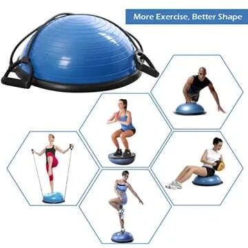 Giantex 23" Half Yoga Ball Balance Trainer, Heavy Duty Stability Exercise Fitness Trainer Ball Support 660 lbs, for Office, Gym, Home, Yoga Exercise Ball with Resistance Bands & Pump (Blue)