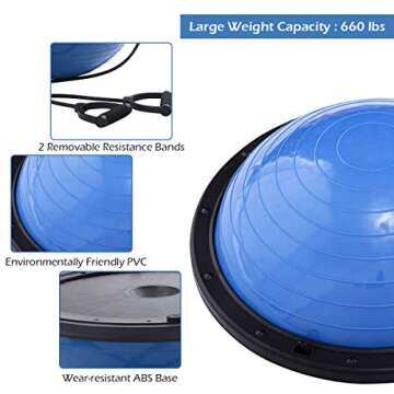 Giantex 23" Half Yoga Ball Balance Trainer, Heavy Duty Stability Exercise Fitness Trainer Ball Support 660 lbs, for Office, Gym, Home, Yoga Exercise Ball with Resistance Bands & Pump (Blue)