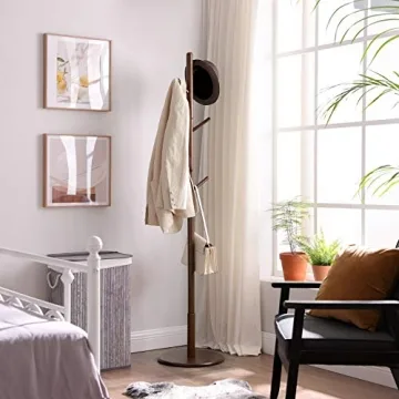 VASAGLE Solid Wood Coat Rack with Adjustable Heights
