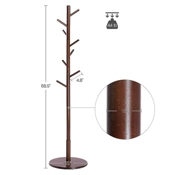 VASAGLE Solid Wood Coat Rack with Adjustable Heights