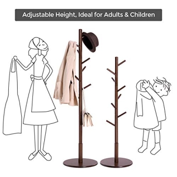 VASAGLE Solid Wood Coat Rack with Adjustable Heights