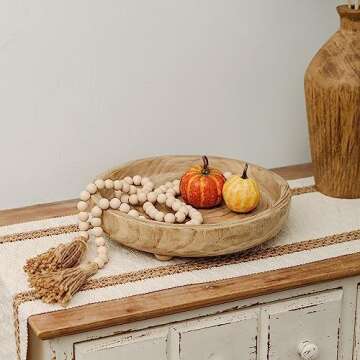 NIKKY HOME 12" Hand Carved Dough Bowls, Paulownia Wood Round Serving Bowl Decorative Wooden Tray, Na...