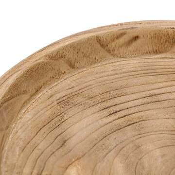 NIKKY HOME 12" Hand Carved Dough Bowls, Paulownia Wood Round Serving Bowl Decorative Wooden Tray, Natural