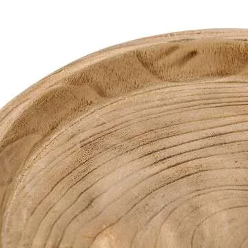 NIKKY HOME 12" Hand Carved Dough Bowls, Paulownia Wood Round Serving Bowl Decorative Wooden Tray, Natural