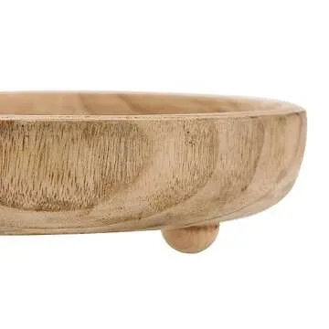 NIKKY HOME 12" Hand Carved Dough Bowls, Paulownia Wood Round Serving Bowl Decorative Wooden Tray, Natural