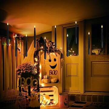 Leejec Floating Candles with Magic Wand Remote (6/18H Timer), 10pcs of 10.8" Hanging Flameless Taper...