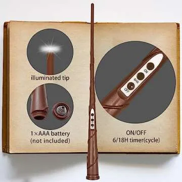 Leejec Floating Candles with Magic Wand Remote (6/18H Timer), 10pcs of 10.8" Hanging Flameless Taper Candles, Flickering Warm White LED, Halloween Decorations, Home Decor, Witch Wizard Gift (Black)