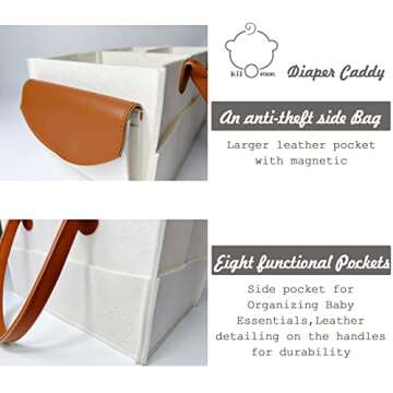 kilomon Baby Diaper Caddy Organizer - Diaper Organizer Caddy for Car and Nursery Storage Bin, Diaper Organizer for Changing Table Diaper Caddy for Baby Girl boy with Handle