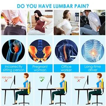 Lumbar Support Pillow for Office Chair Car Back Support Pillow, Memory Foam Gaming Chair Desk Chair ...