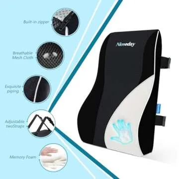 Lumbar Support Pillow for Office Chair Car Back Support Pillow, Memory Foam Gaming Chair Desk Chair Back Cushion for Lower Back Pain Relief, Ergonomic Back Rest with Double Adjustable Straps