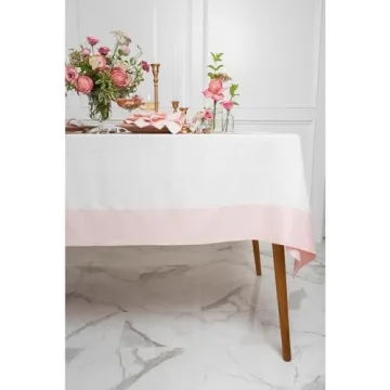Solino Home 100% Pure European Flax Linen Tablecloth – Blush Pink & White