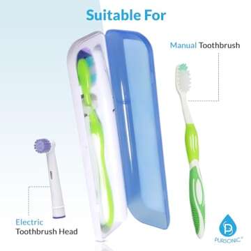 Pursonic Portable UV Toothbrush Sanitizer Case - Travel Toothbrush Sanitizer and Holder - Toothbrush Sanitizer with UV Light & Auto Shut Off Timer