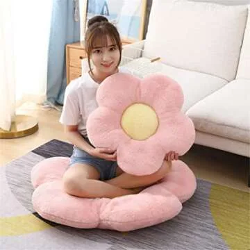 Cute Flower Cushion Plush Floor Pillow Casual Comfortable Pillow Office Living Room Bed Decoration Cushion Simple Room Decoration (40cm, Pink)