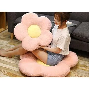 Cute Flower Cushion Plush Floor Pillow Casual Comfortable Pillow Office Living Room Bed Decoration Cushion Simple Room Decoration (40cm, Pink)