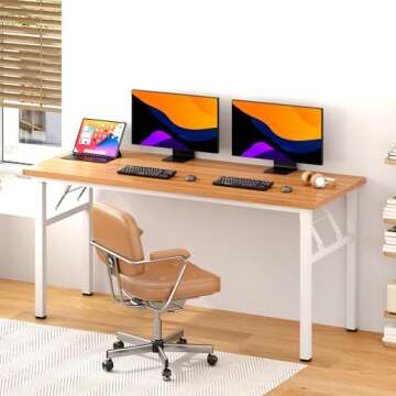 DlandHome Computer Desk 62 inches Office Desk Computer Table Study Writing Desk Workstation for Home...