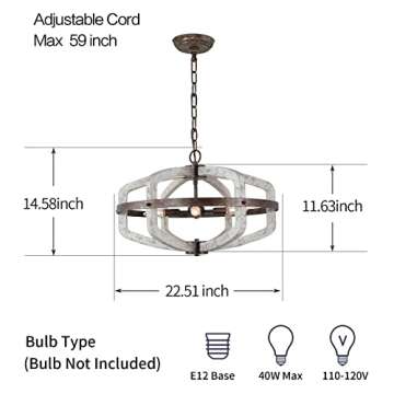White Wood Farmhouse Chandeliers for Dining Room, 6-Light French Country Distressed Coastal Pendant Light Rustic Lighting Fixtures Hanging Ceiling Kitchen Island Foyer Entryway Living Room Bedroom
