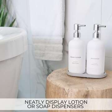 Decorative Bathroom and Vanity Tray - A Modern Concrete Tray to Beautifully Display Lotion & Soap Dispensers On Your Bathroom Counter - This Perfect Small Organizer Keeps Your Kitchen Area Neat