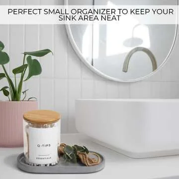 Decorative Bathroom and Vanity Tray - A Modern Concrete Tray to Beautifully Display Lotion & Soap Dispensers On Your Bathroom Counter - This Perfect Small Organizer Keeps Your Kitchen Area Neat