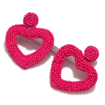 XOCARTIGE Valentine's Day Earrings for Women Beaded Heart Earrings Handmade Bead LOVE XOXO Earring D...
