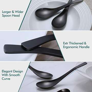 HIWARE Matte Black Thick Heavy-Weight Soup Spoons, Stainless Steel Soup Spoons, Table Spoons, Set of...