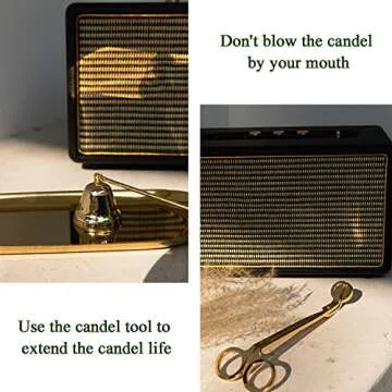 UCINNOVATE 4 in 1 Candle Accessory Set, Candle Wick Trimmer Candle Cutter, Candle Snuffer, Candle Wick Dipper, Storage Tray Plate, for Candle Lover, Thanksgiving, Christmas(Gold)