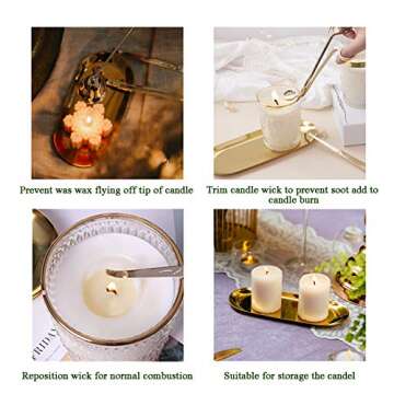 UCINNOVATE 4 in 1 Candle Accessory Set, Candle Wick Trimmer Candle Cutter, Candle Snuffer, Candle Wick Dipper, Storage Tray Plate, for Candle Lover, Thanksgiving, Christmas(Gold)