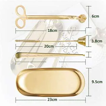 UCINNOVATE 4 in 1 Candle Accessory Set, Candle Wick Trimmer Candle Cutter, Candle Snuffer, Candle Wick Dipper, Storage Tray Plate, for Candle Lover, Thanksgiving, Christmas(Gold)