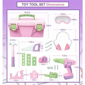 Kids Tool Set, Toddler Tool Set with Electric Toy Drill Tool Box Pretend Play Construction Toy Tools for Girls, Preschool Pink Tools Toy Gifts for Girls Toddlers Kids Aged 3+