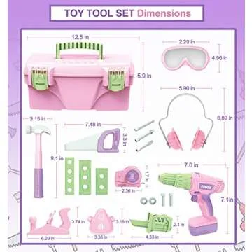 Kids Tool Set, Toddler Tool Set with Electric Toy Drill Tool Box Pretend Play Construction Toy Tools for Girls, Preschool Pink Tools Toy Gifts for Girls Toddlers Kids Aged 3+