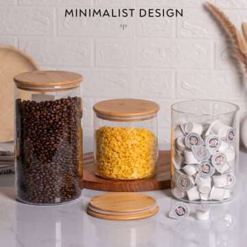 Laramaid 101oz 2Pack Glass Jar Canisters with Minimalist Labels, Round Pantry Jars with Bamboo Lids,...