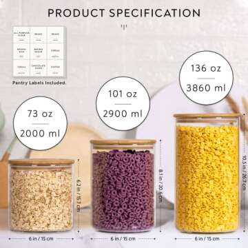 Laramaid 101oz 2Pack Glass Jar Canisters with Minimalist Labels, Round Pantry Jars with Bamboo Lids, Vinyl Customized Labels and White Pen, Food Storage Containers for Home, Kitchen and Pantry