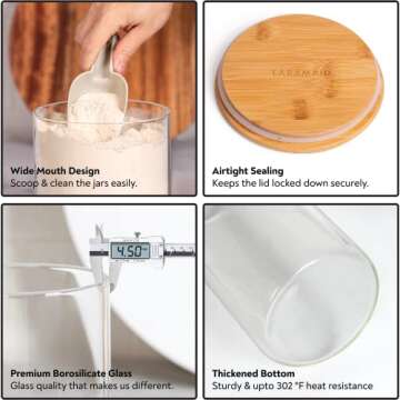 Laramaid 101oz 2Pack Glass Jar Canisters with Minimalist Labels, Round Pantry Jars with Bamboo Lids, Vinyl Customized Labels and White Pen, Food Storage Containers for Home, Kitchen and Pantry
