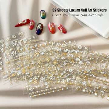 Luxury 32 Sheet 3D Nail Art Stickers for DIY Decoration