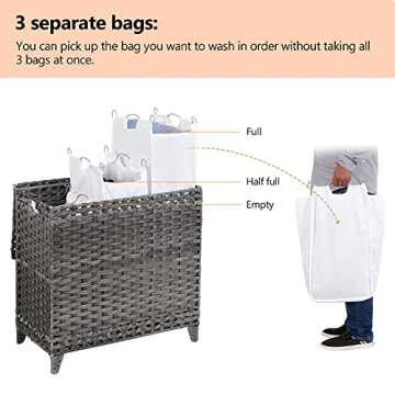 Elegant Laundry Hamper with 3 Removable Bags and Lid