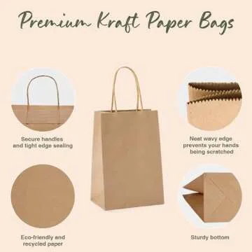 GSSUSA 100 Pack Paper Gift Bags 5.25x3.75x8'' Small Paper Bags with Handles Bulk, Brown Kraft Paper Bags for Small Business, Sturdy Grocery Retail Shopping Bags, Birthday Party Favor Bags, Craft Bags