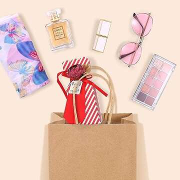 GSSUSA 100 Pack Paper Gift Bags 5.25x3.75x8'' Small Paper Bags with Handles Bulk, Brown Kraft Paper Bags for Small Business, Sturdy Grocery Retail Shopping Bags, Birthday Party Favor Bags, Craft Bags