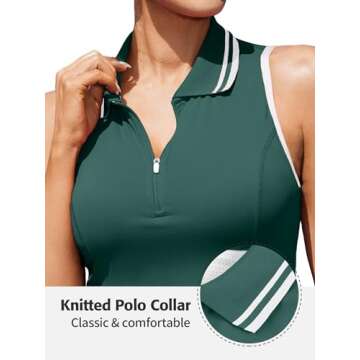 ATTRACO Womens Golf Dress Sleeveless Tennis Dress Zip Up Dress Sporty Dress with Shorts Underneath Green Small