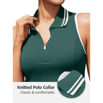 ATTRACO Womens Golf Dress Sleeveless Tennis Dress Zip Up Dress Sporty Dress with Shorts Underneath Green Small