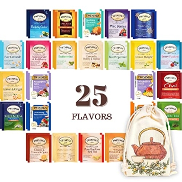 Twinings Herbal & Decaf Tea Bags - 25 Flavors, 50 Count - Individually Wrapped Tea Sampler