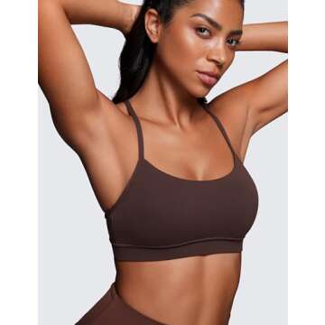 CRZ YOGA Butterluxe Womens Y Back Sports Bra - Padded Racerback Low Impact Spaghetti Thin Strap Workout Yoga Top Hot Fudge Brown Medium